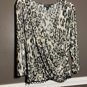 Dress Barn Beaded Metallic Leopard Print Wrap Top